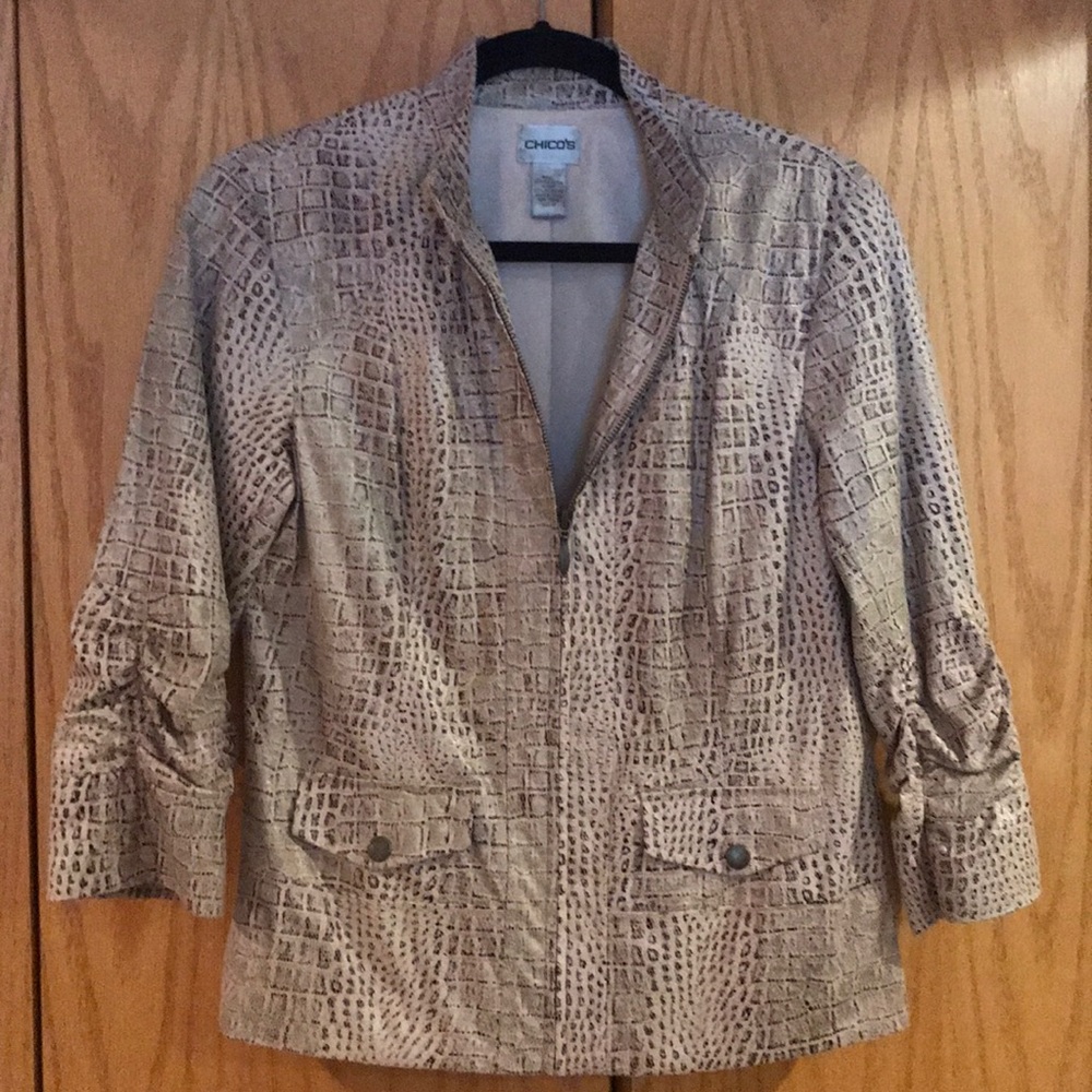 Chico’s Gold Animal Print Zip Up Jacket Size 6